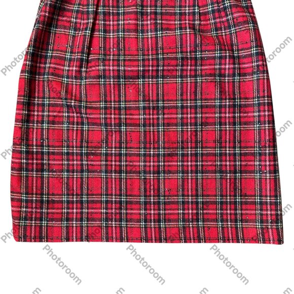Talbots Size 12 Red Plaid Sparkle A-Line Side Zip Lined Skirt - Picture 5 of 5